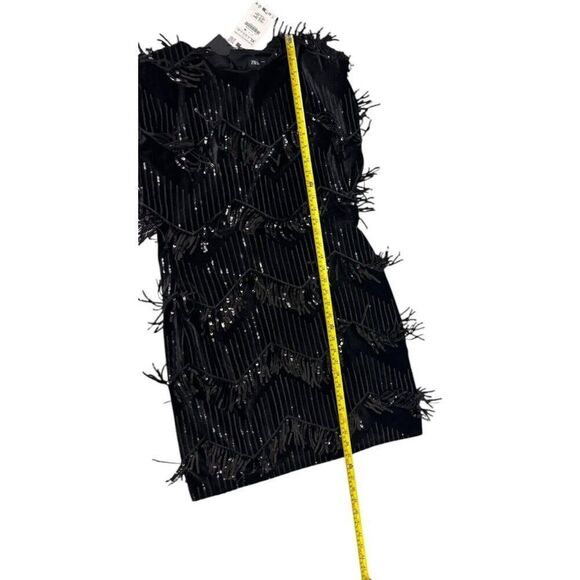 Zara Womens Velvet Fringe Sequin Dress Mini Bodycon Size XL Black 9783/594 NWT - Picture 12 of 13